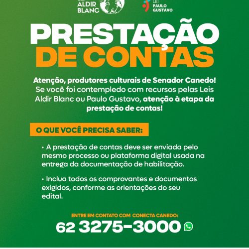 Senador Canedo inicia recebimento da prestação de contas de projetos culturais das Leis Aldir Blanc e Paulo Gustavo