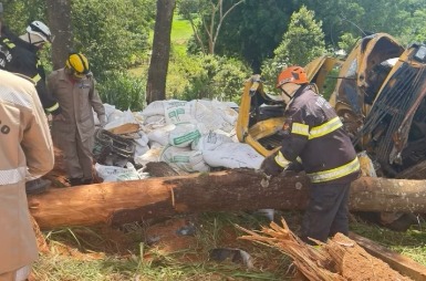 Bombeiros atuam com rapidez e eficiência em capotamento de caminhão na zona rural de Caldazinha