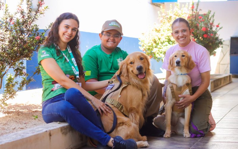 Cães terapeutas ensinam empatia e responsabilidade a alunos do projeto Guardiões Ambientais