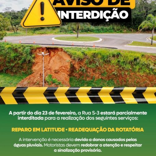Rua S-3 será parcialmente interditada para obras de reparo estrutural e readequação viária
